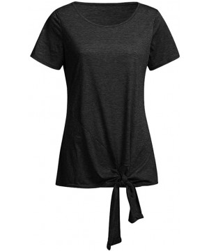 Women's Comfy Casual Long Sleeve Side Twist Knotted Tops Blouse Tunic T Shirts - Black - CE195NHG92O $12.80-Tops