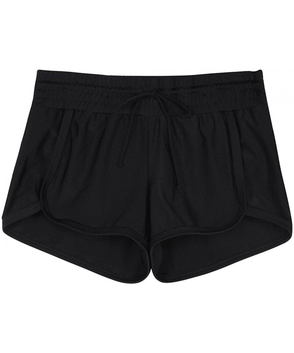 Women's Swim Shorts Drawstring Boyleg Bikini Bottom Sport Surf Board Shorts - Black - C118DW8UO3S $22.49-Board Shorts