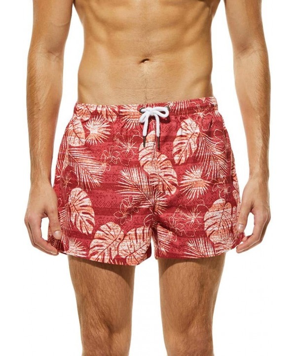 Men's Swim Trunks Beach Board Shorts with Mesh Lining- Enthusiastic Quick Dry Beach Shorts Striped Boardshorts - Red Leaf - C...