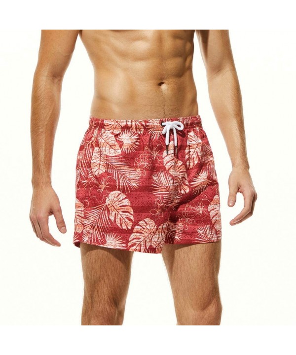 Men's Swim Trunks Beach Board Shorts with Mesh Lining- Enthusiastic Quick Dry Beach Shorts Striped Boardshorts - Red Leaf - C...