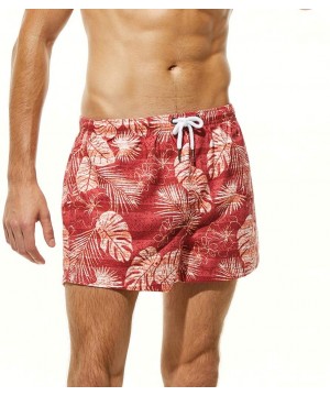 Men's Swim Trunks Beach Board Shorts with Mesh Lining- Enthusiastic Quick Dry Beach Shorts Striped Boardshorts - Red Leaf - C...