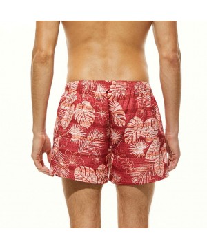 Men's Swim Trunks Beach Board Shorts with Mesh Lining- Enthusiastic Quick Dry Beach Shorts Striped Boardshorts - Red Leaf - C...