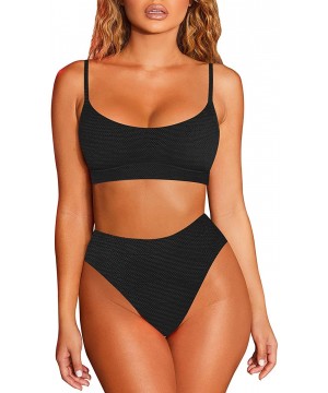 Women's Push Up Pad High Cut High Waisted Cheeky Two Piece Swimsuit - 03-black-bubble - CS1953N2XUX $25.82-Sets