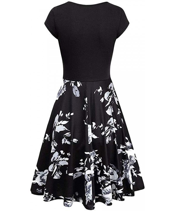 Women's Wrap V Neck Cap Half Sleeve Vintage Casual Work Party Tea Swing Dress - Z-floral Black - C9198Q7WNWO $22.90-Cover-Ups