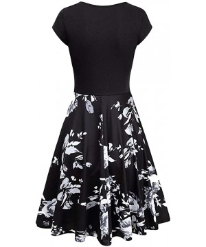 Women's Wrap V Neck Cap Half Sleeve Vintage Casual Work Party Tea Swing Dress - Z-floral Black - C9198Q7WNWO $22.90-Cover-Ups