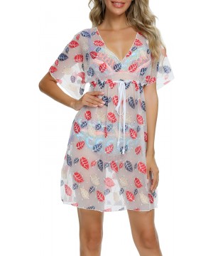 Womens Summer Sexy See-Through Bikini Cover up Sun Protective Beach Dress - Floral Leaf - CN19EMG282T $23.67-Cover-Ups