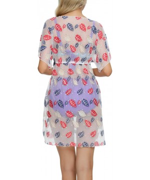 Womens Summer Sexy See-Through Bikini Cover up Sun Protective Beach Dress - Floral Leaf - CN19EMG282T $23.67-Cover-Ups