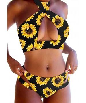 Plus Size Vintage High Waisted Bikini Monokini Swimsuit for Women Swimwear - Sunflower-25 - C919C9R39DU $31.43-One-Pieces