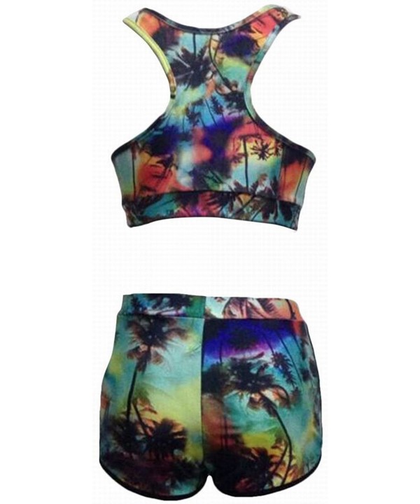 Women's 2019 Printed Sports Halter Bikini Girls Swimsuit(FBA) - Coconut Tree-green - CT12F4QYKON $13.45-Racing