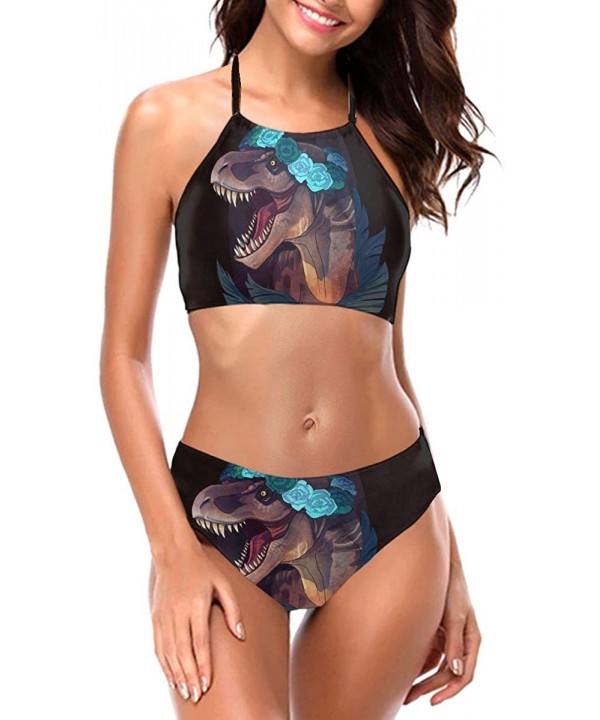 Cute Dinosaur Good Girl Women's Two Pieces Sexy Bikini Set Swimsuits Halter Neck Padded Bathing Suit Swimwear - Color1 - CM19...