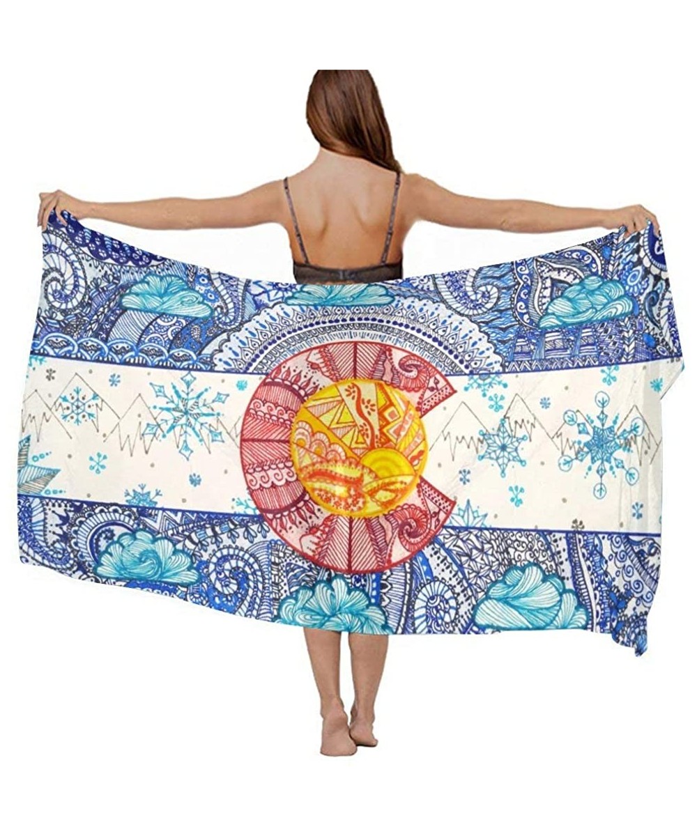 Women Luxury Chiffon Swimwear Cover Up- Oversize Beach Sarong Shawl Wrap - Bohemia Colorado Flag - CV19C6MANAZ $21.92-Cover-Ups