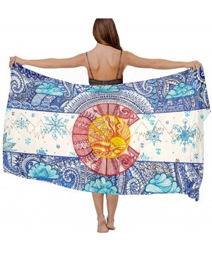 Women Luxury Chiffon Swimwear Cover Up- Oversize Beach Sarong Shawl Wrap - Bohemia Colorado Flag - CV19C6MANAZ $21.92-Cover-Ups