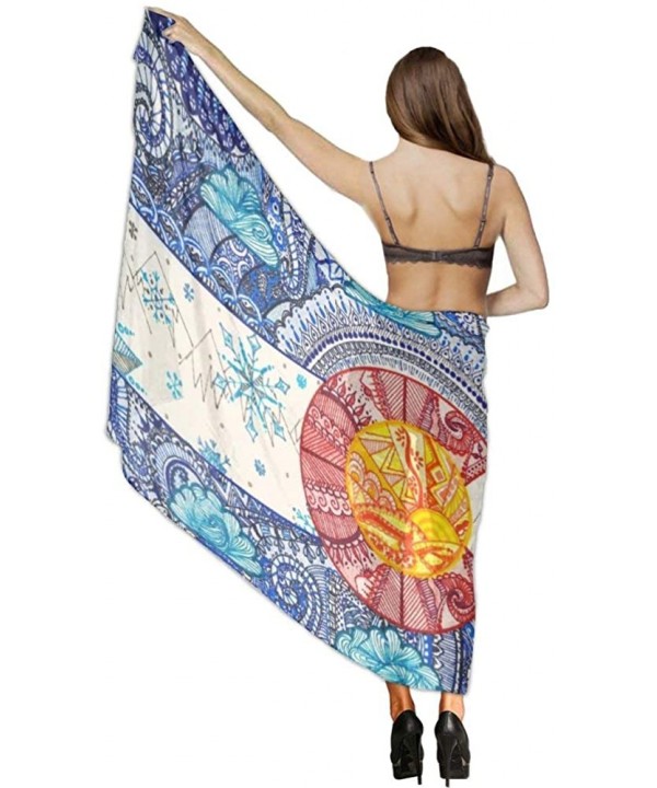 Women Luxury Chiffon Swimwear Cover Up- Oversize Beach Sarong Shawl Wrap - Bohemia Colorado Flag - CV19C6MANAZ $21.92-Cover-Ups