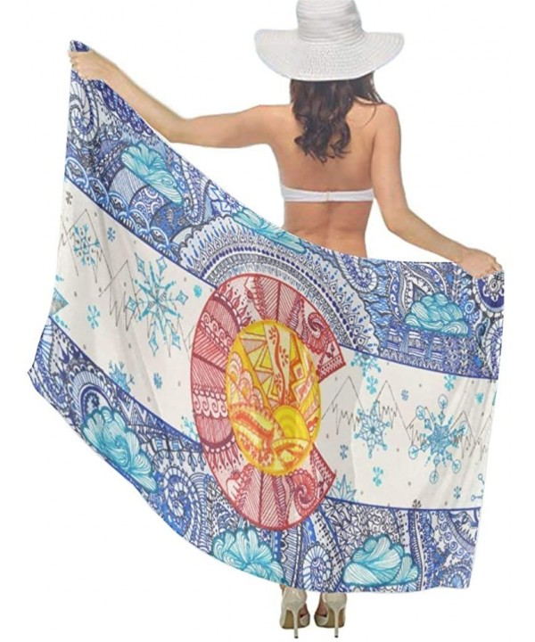 Women Luxury Chiffon Swimwear Cover Up- Oversize Beach Sarong Shawl Wrap - Bohemia Colorado Flag - CV19C6MANAZ $21.92-Cover-Ups