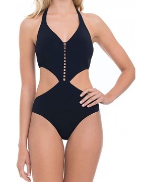 Women's Halter Monokini One Piece Swimsuit - Cocktail Party Black - C011FEK1O7L $33.57-One-Pieces