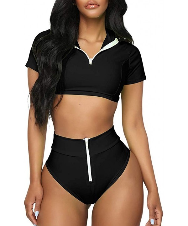 Bikini Swimsuit Women's Sport Zipper Beachwear Set Fashion Two Piece Push-Up Pad Swimwear Bathing Suit - Black - CG18O68Y0ET ...