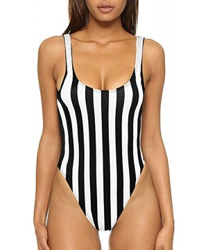 Women's Retro 80s/90s Inspired High Cut Low Back One Piece Swimwear Bathing Suits - Black - CM18S94AQ2E $10.62-Racing