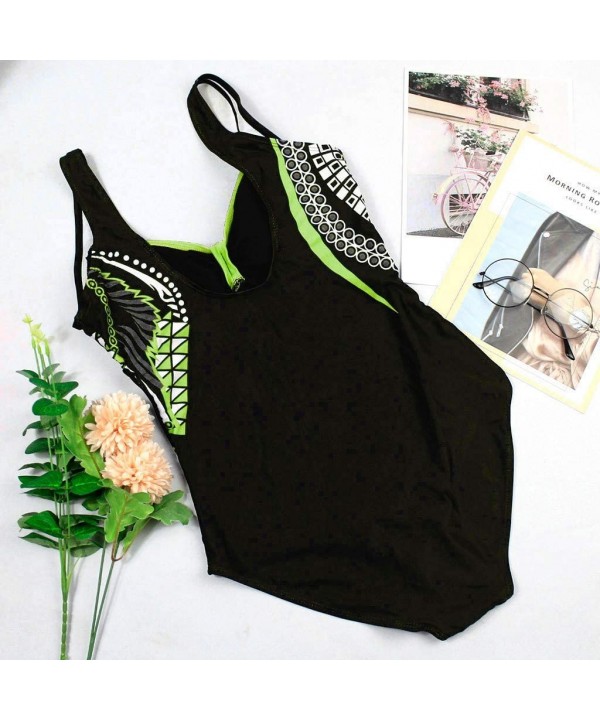 Women One Piece Retro Swimsuit Ruched V-Neck Tummy Control Swimwear Printed Bathing Suits - Green - C819234WDOK $9.20-One-Pieces