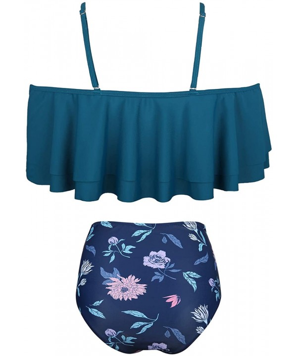 Women Two Piece Swimsuit High Waisted Off Shoulder Ruffled Bikini Set - Dark Teal-2 - C419200WS4W $22.48-Sets