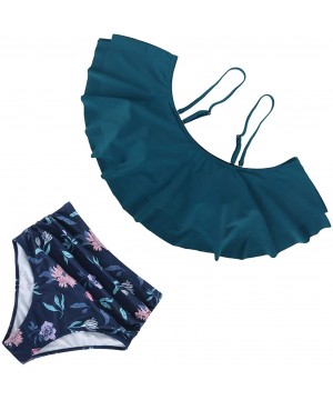 Women Two Piece Swimsuit High Waisted Off Shoulder Ruffled Bikini Set - Dark Teal-2 - C419200WS4W $22.48-Sets