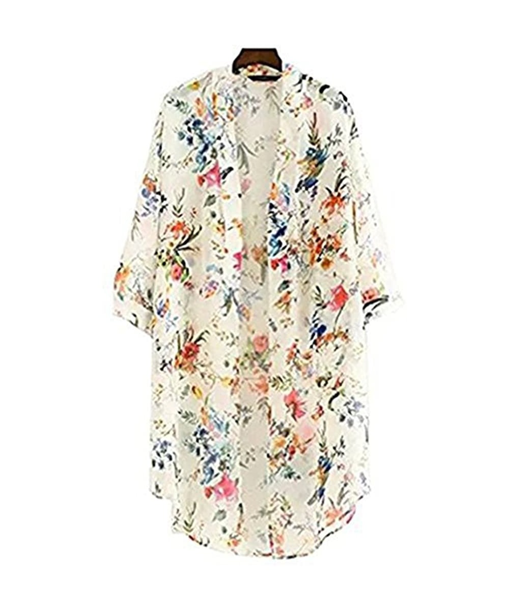 Fashion Women Chiffon Bikini Cover Up Kimono Cardigan Coat Bathing Swimwear - White - C611AA4FUPV $15.81-Cover-Ups