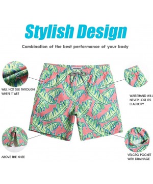 Mens Quick Dry Printed Short Swim Trunks with Mesh Lining Swimwear Bathing Suits - Banada Leaves & Pink - CP18N8OYEZL $20.70-...