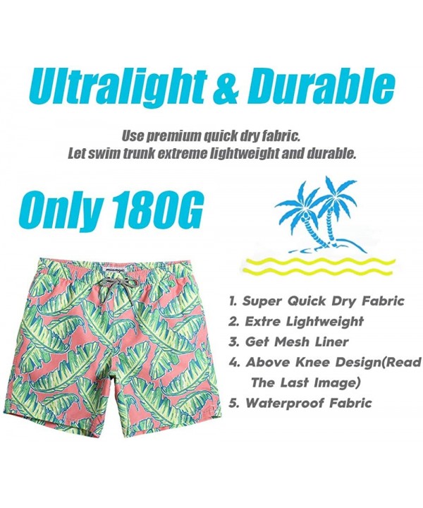 Mens Quick Dry Printed Short Swim Trunks with Mesh Lining Swimwear Bathing Suits - Banada Leaves & Pink - CP18N8OYEZL $20.70-...