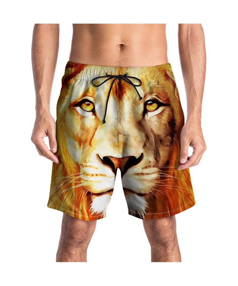 Men's Fashion 3D Print Beach Board Shorts Quick Dry Swim Surf Trunks - Lion - CE18C58ROKY $19.39-Board Shorts