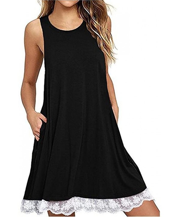 Women Dresses-Womens Vintage Summer Button Dwon V Neck Beach Short Dress Sleeveless T-Shirt Mini Tunic Tank Dress - 02 Black ...