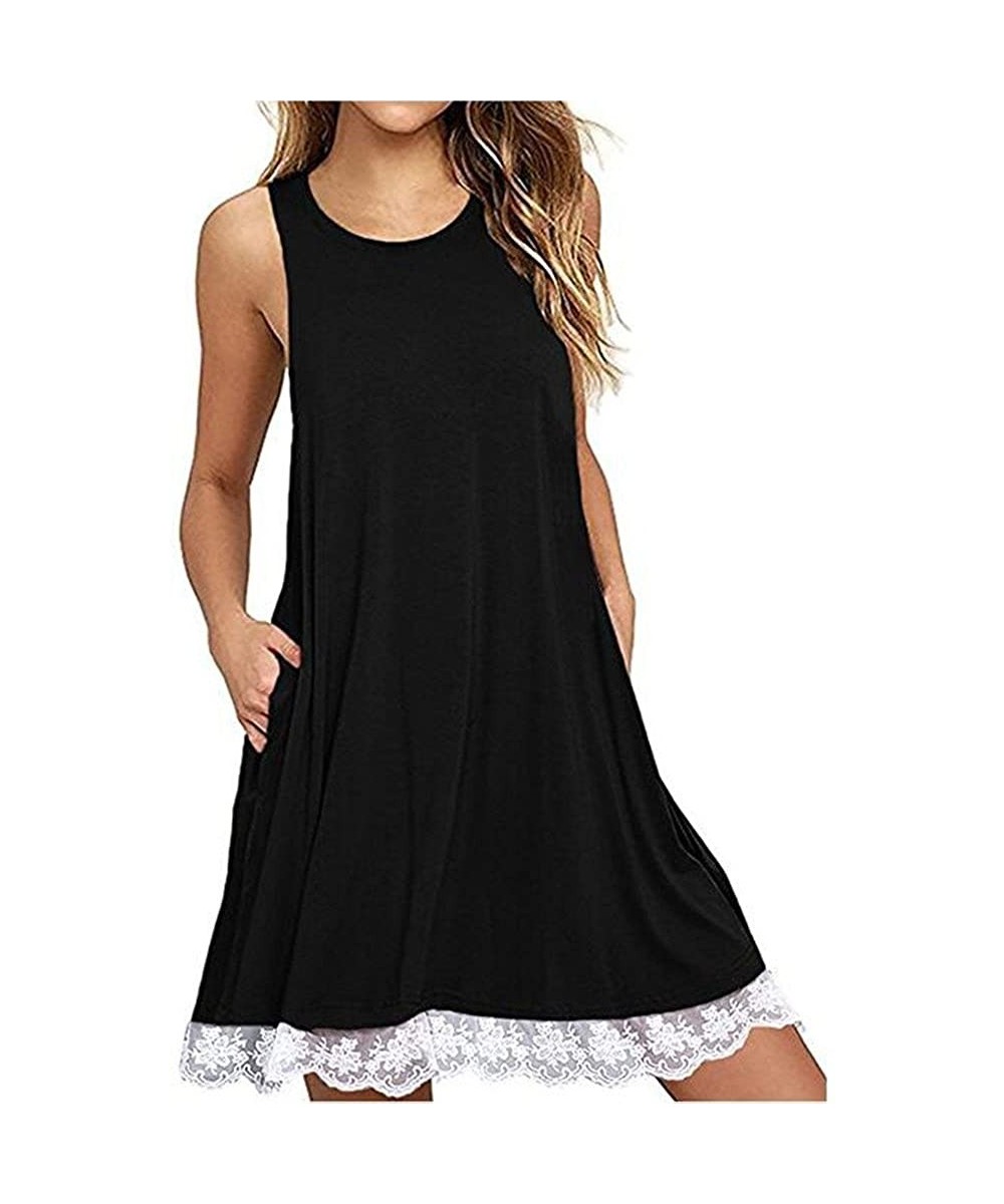 Women Dresses-Womens Vintage Summer Button Dwon V Neck Beach Short Dress Sleeveless T-Shirt Mini Tunic Tank Dress - 02 Black ...