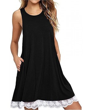 Women Dresses-Womens Vintage Summer Button Dwon V Neck Beach Short Dress Sleeveless T-Shirt Mini Tunic Tank Dress - 02 Black ...