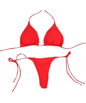 Women's Brazilian Bikini Set Cheeky Swimsuit Thong Swimwear - Red - CX18OQSMX2O $9.25-Bottoms