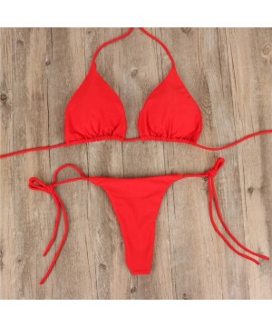 Women's Brazilian Bikini Set Cheeky Swimsuit Thong Swimwear - Red - CX18OQSMX2O $9.25-Bottoms