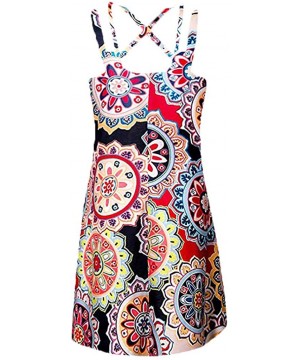 Vintage Boho Women Summer Sleeveless Beach Printed Short Mini Dress Swing T-Shirt Dresses Beach Cover up Dress Sundress - 1 O...