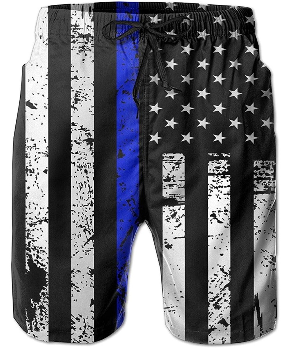 American Thin Blue Line Flag Day Men's Quick Dry Beach Board Shorts Summer Swim Trunks for Father's Day - Thin Blue Line Us F...