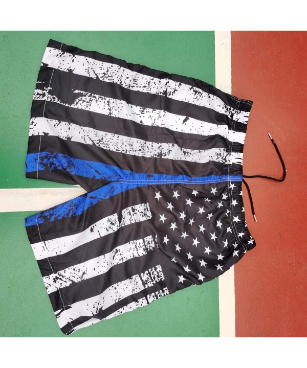 American Thin Blue Line Flag Day Men's Quick Dry Beach Board Shorts Summer Swim Trunks for Father's Day - Thin Blue Line Us F...