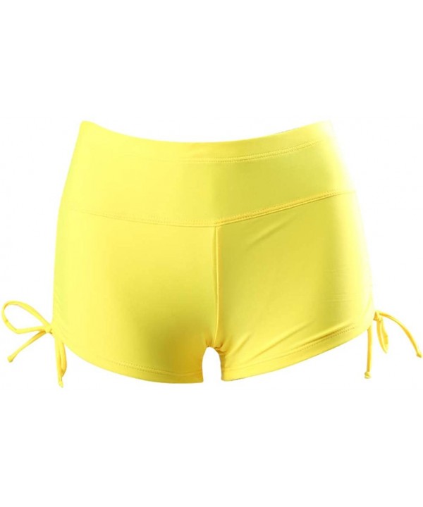 Women's High Waist Swim Shorts Plus Size Side Tie Lined Tankini Bottom Stretch Swimsuit Boyshorts - Yellow - CX18OWOZ94Q $8.8...