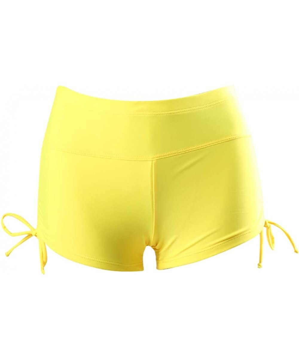 Women's High Waist Swim Shorts Plus Size Side Tie Lined Tankini Bottom Stretch Swimsuit Boyshorts - Yellow - CX18OWOZ94Q $8.8...