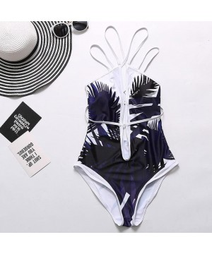 Women's One Piece Swimsuits Sexy Printed Beach Swimwear Bathing Monokini Swimsuits Push Up Padded Bikini - Purple - C318M0E3L...