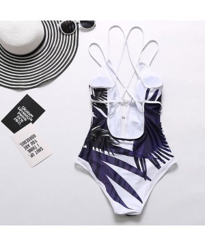 Women's One Piece Swimsuits Sexy Printed Beach Swimwear Bathing Monokini Swimsuits Push Up Padded Bikini - Purple - C318M0E3L...