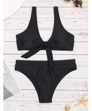 Bloooming Jelly Womens High Waisted Bikini Set Tie Knot Padded Push Up Cute Two Piece Swimsuit Bathing Suits Black 1 - C9196O...