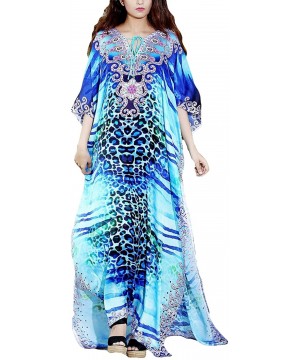 Women Loose Kaftan Swimsuit Cover Up Beach Long Casual Caftan Dress - Blue Print 1 - CK18QWG93WY $22.15-Cover-Ups