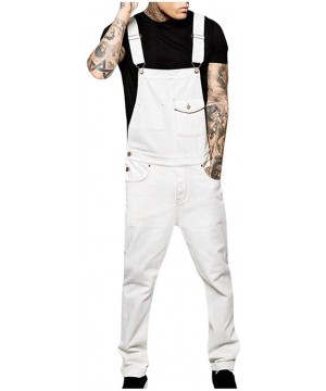 Men's Denim Bib Overalls Fashion Button Skinny Jeans Slim Long Jumpsuit Pants with Pockets - White - CO18AXAYRDR $31.87-Board...