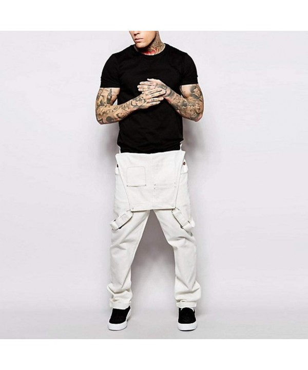 Men's Denim Bib Overalls Fashion Button Skinny Jeans Slim Long Jumpsuit Pants with Pockets - White - CO18AXAYRDR $31.87-Board...