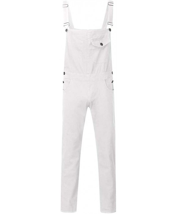 Men's Denim Bib Overalls Fashion Button Skinny Jeans Slim Long Jumpsuit Pants with Pockets - White - CO18AXAYRDR $31.87-Board...