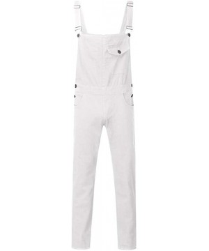 Men's Denim Bib Overalls Fashion Button Skinny Jeans Slim Long Jumpsuit Pants with Pockets - White - CO18AXAYRDR $31.87-Board...