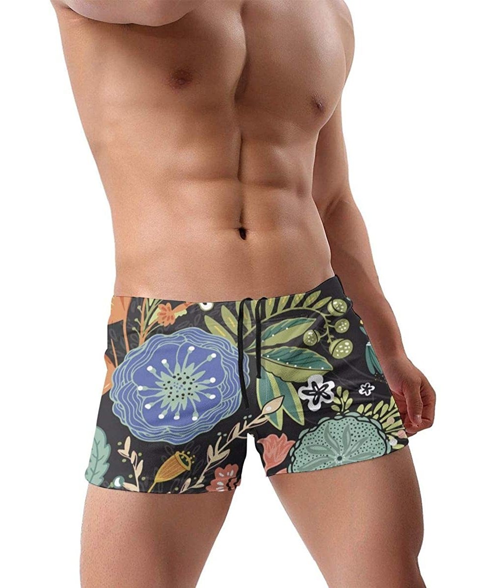 Men's Boxer Swimwear-Green Orange Monstera Leaves Square Leg Boxer Swimsuit Swim Bikini Briefs Underpants - Colorful Tropical...