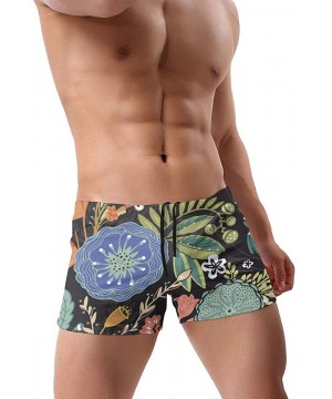 Men's Boxer Swimwear-Green Orange Monstera Leaves Square Leg Boxer Swimsuit Swim Bikini Briefs Underpants - Colorful Tropical...