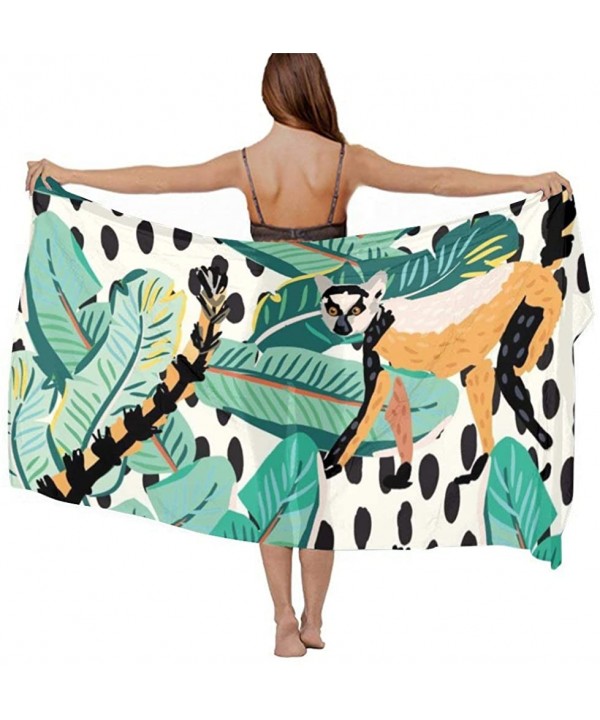 Women Fahion Swimsuit Bikini Cover Up Sarong- Party Wedding Shawl Wrap - Tropical Ring-tailed Lemur Banana Leaf - CI19C4R7I3H...