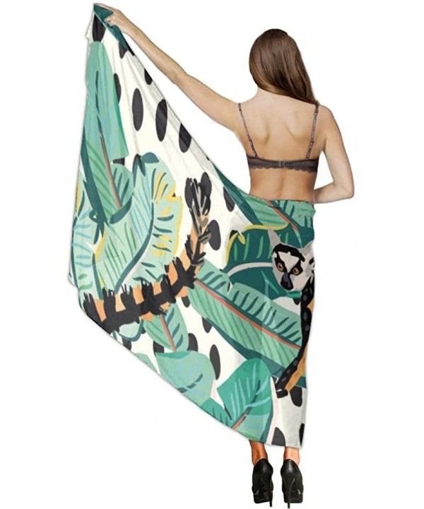 Women Fahion Swimsuit Bikini Cover Up Sarong- Party Wedding Shawl Wrap - Tropical Ring-tailed Lemur Banana Leaf - CI19C4R7I3H...